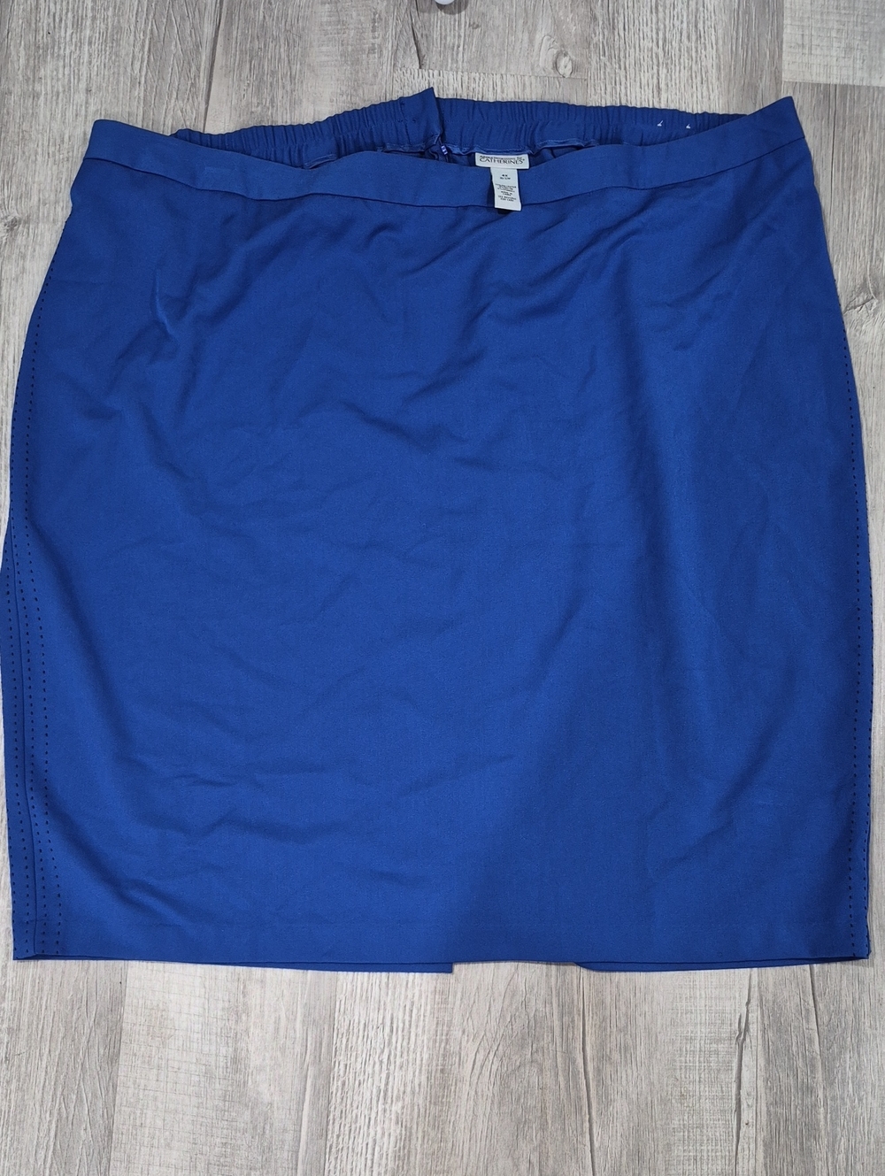 Catherines Blue Pencil Skirt with Subtle Side Perforation